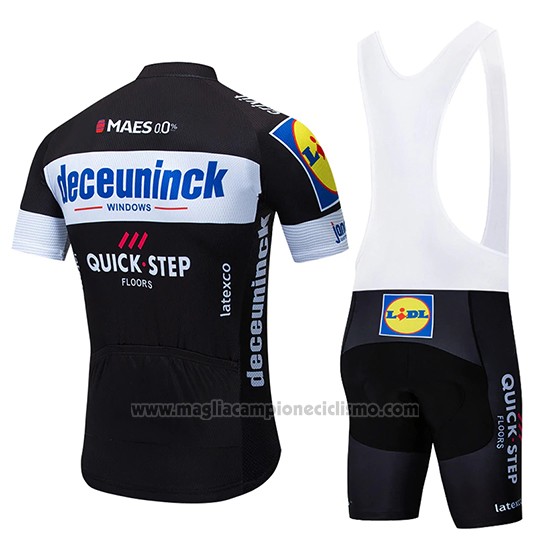 2019 Abbigliamento Ciclismo Deceuninck Quick Step Nero Bianco Manica Corta e Salopette